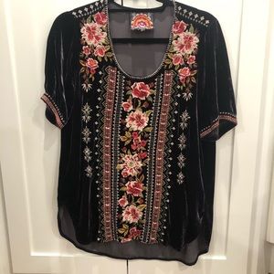 Johnny Was Purple Velvet Floral Top